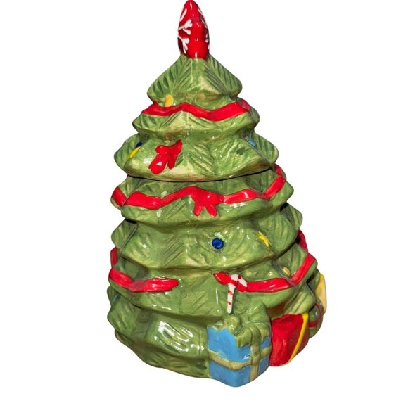 NEW Gibson Home MIRTHFUL TREATS Stoneware Cookie JAR 2 Pieces Christmas Tree NIB - Picture 4 of 5